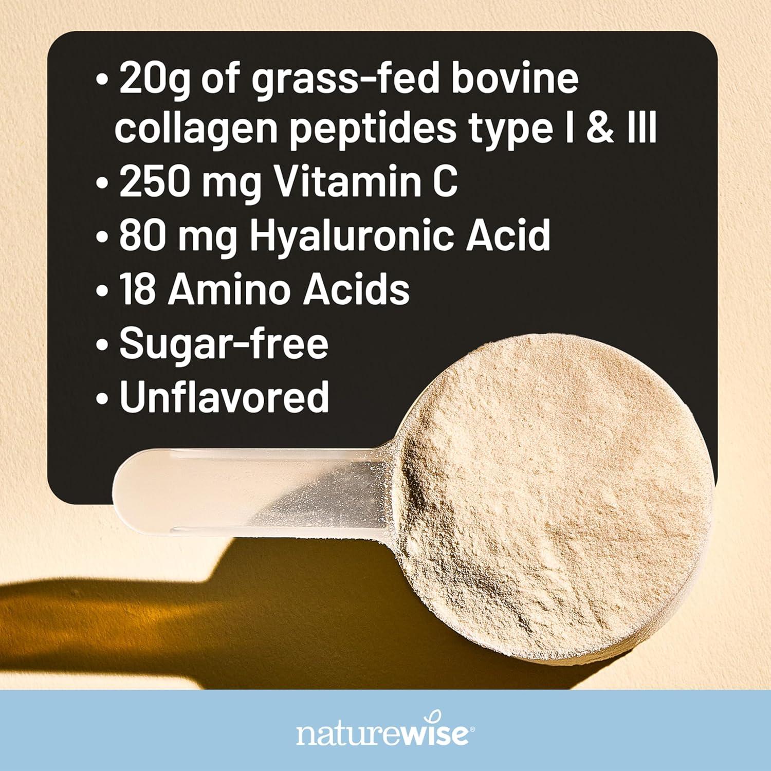image:imageNatureWise Collagen Peptides Powder with Hyaluronic Acid and Vitamin C  Unflavored Collagen Peptides for Women amp Men  Type I amp III for Hair Skin amp Nails  Sugar Gluten amp Dairy Free  30 Servings136 Pound Pack of 1