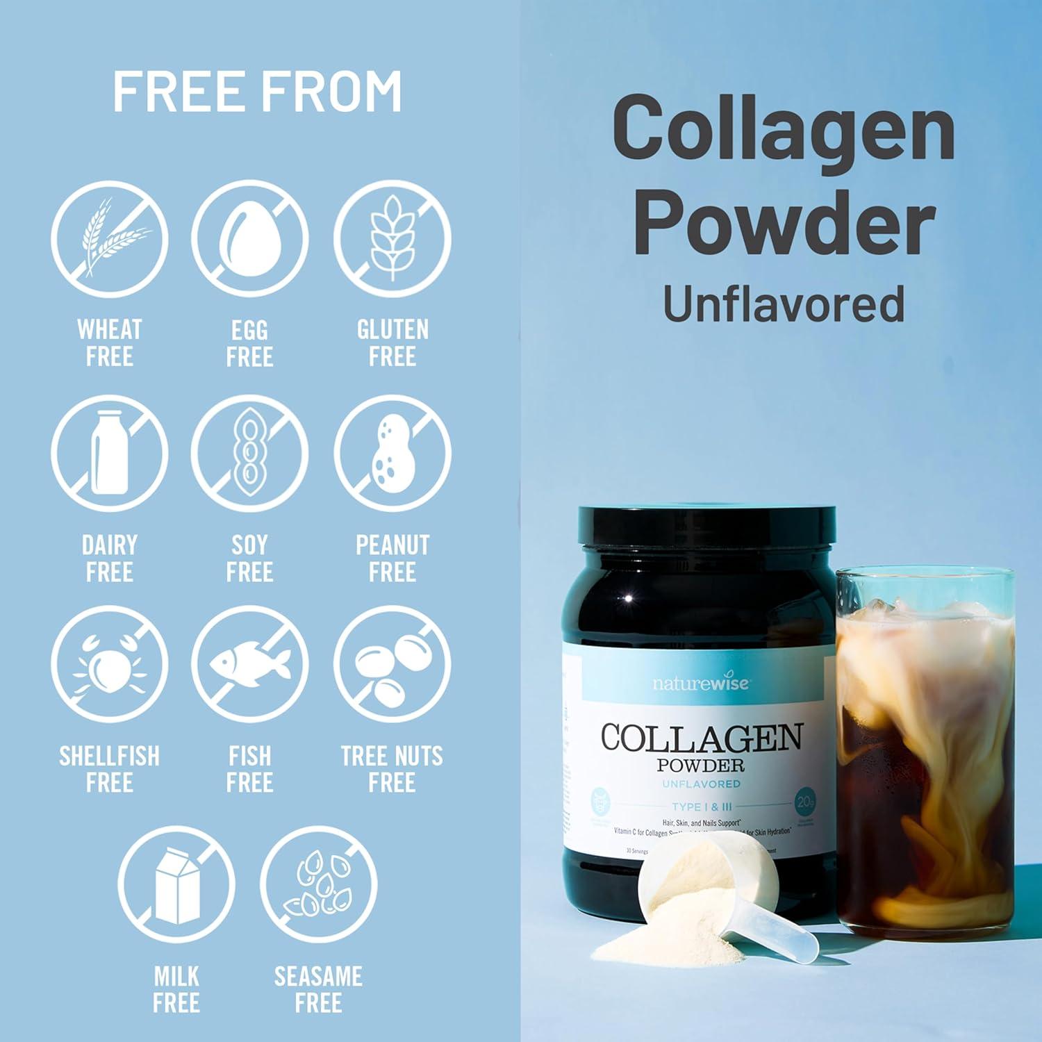 image:imageNatureWise Collagen Peptides Powder with Hyaluronic Acid and Vitamin C  Unflavored Collagen Peptides for Women amp Men  Type I amp III for Hair Skin amp Nails  Sugar Gluten amp Dairy Free  30 Servings271 Pound Pack of 1