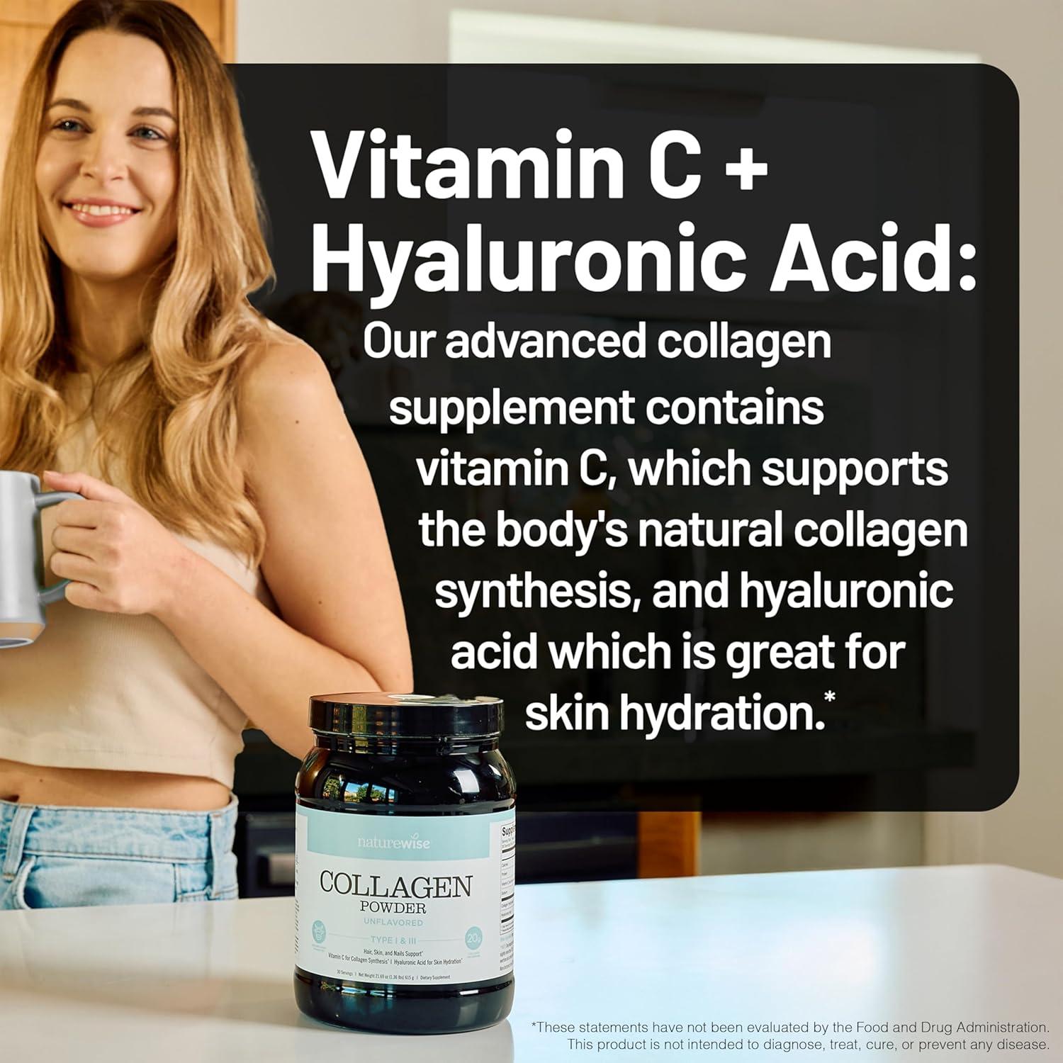 image:imageNatureWise Collagen Peptides Powder with Hyaluronic Acid and Vitamin C  Unflavored Collagen Peptides for Women amp Men  Type I amp III for Hair Skin amp Nails  Sugar Gluten amp Dairy Free  30 Servings271 Pound Pack of 1
