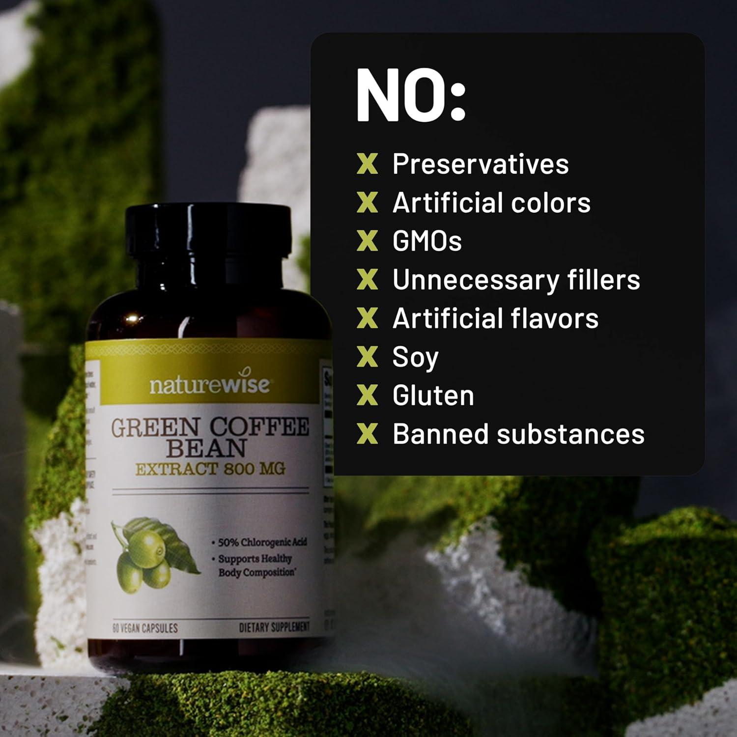 image:imageNatureWise Green Coffee Bean Extract 800mg with 50 Chlorogenic Acids Support for Weight Goals Energy and Antioxidants Vegan NonGMO 60 Capsules1Month SupplyGreen Coffee Bean