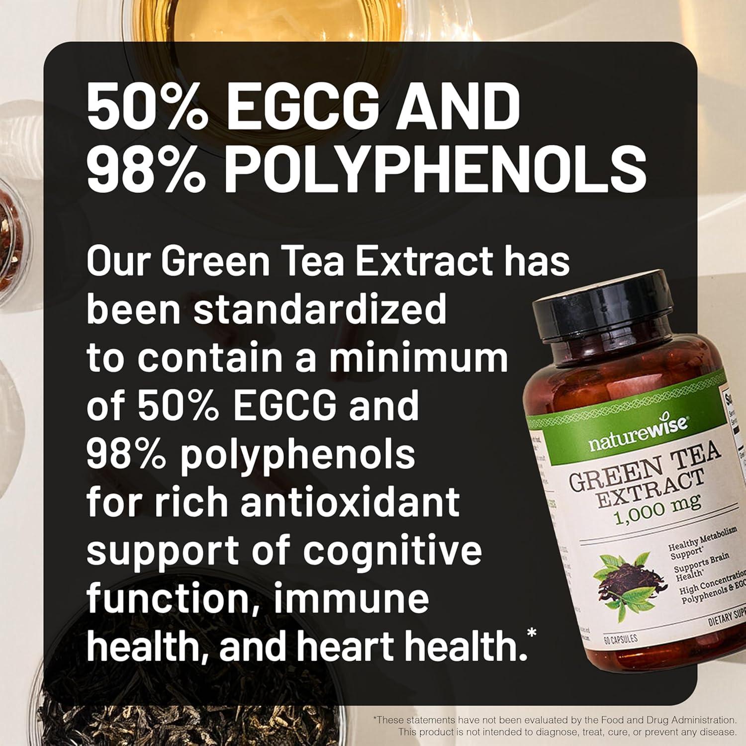 image:imageNatureWise Green Tea Extract Capsules 1000 mg 50 EGCG amp 98 Polyphenols Extra Strength Green Tea Pills Antioxidants for Heart Health amp Energy Vegan NonGMO 60 Count30Day Supply90 Count Pack of 1