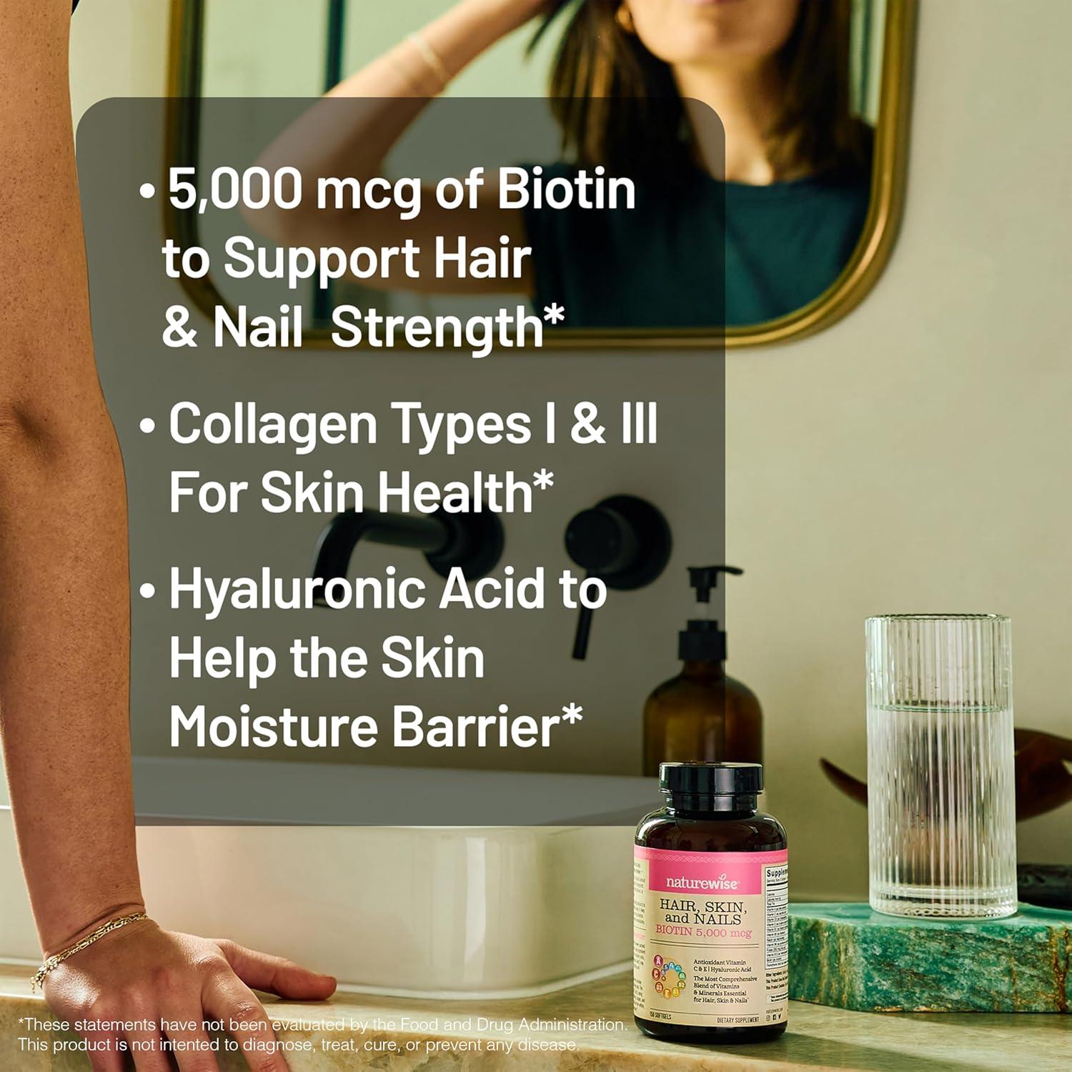 image:imageNatureWise Hair Skin and Nails Vitamin Biotin 5000mcg wHyaluronic Acid Collagen for Women with C B Complex D3 A E Iron NonGMO Gluten Free 150 Softgels50Day Supply270 Count Pack of 1