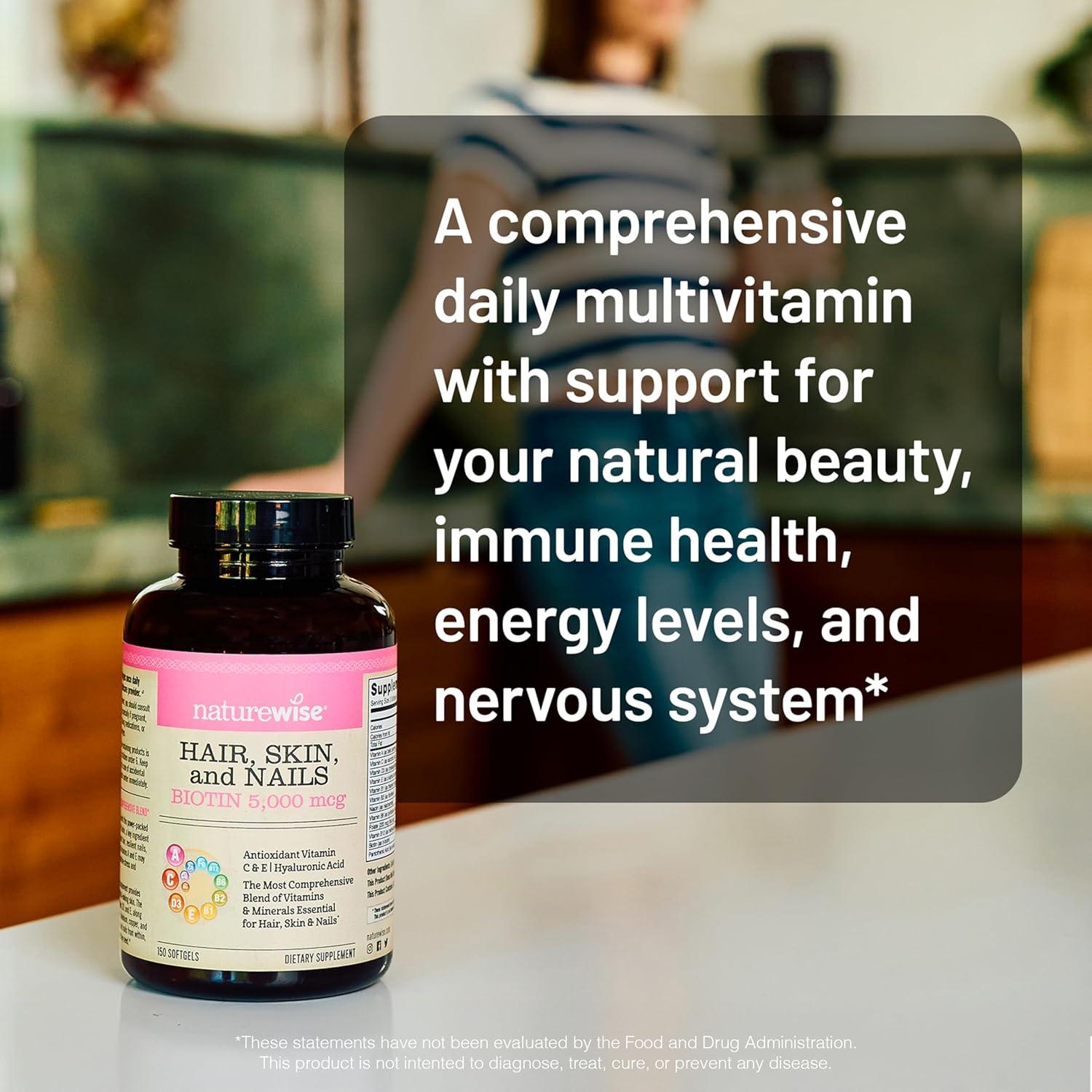 image:imageNatureWise Hair Skin and Nails Vitamin Biotin 5000mcg wHyaluronic Acid Collagen for Women with C B Complex D3 A E Iron NonGMO Gluten Free 150 Softgels50Day Supply270 Count Pack of 1