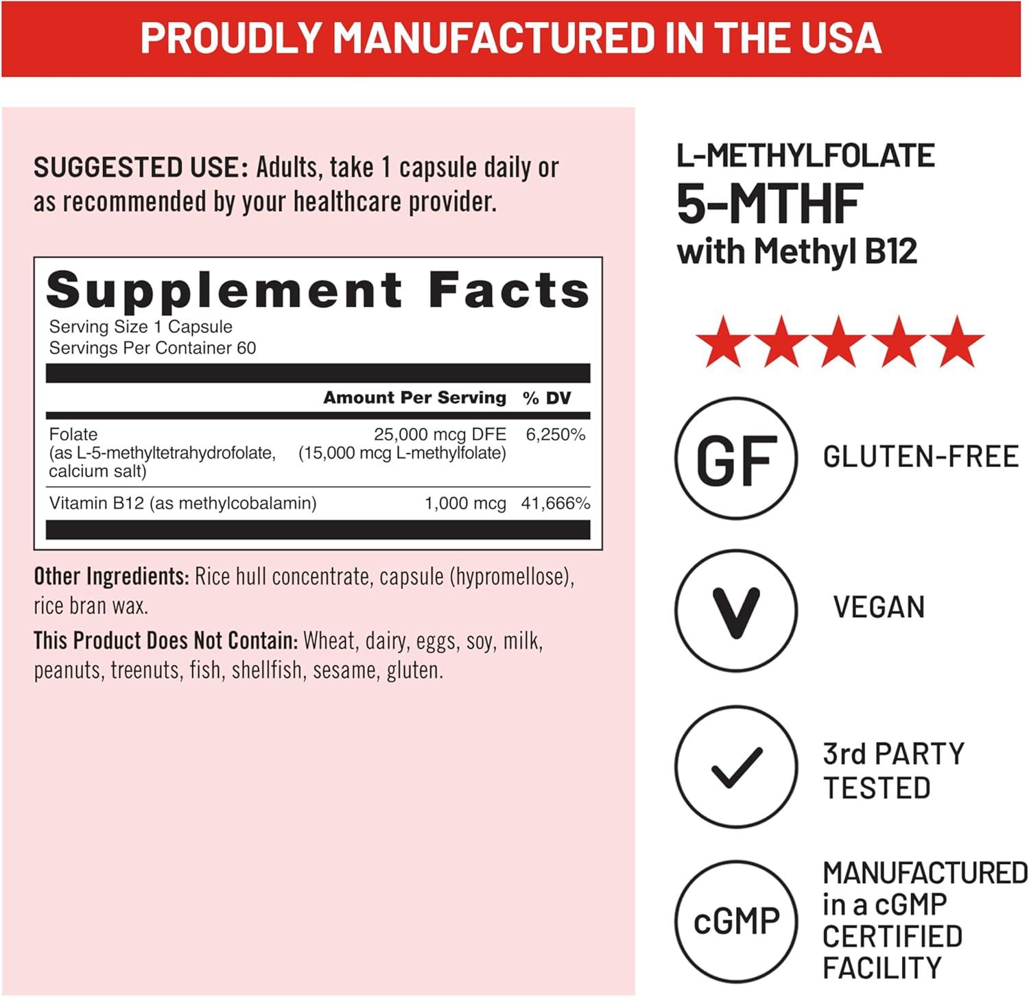 image:imageNatureWise L Methylfolate 15mg B12 LMethylfolate 15mg B12 Methylcobalamin 1000 mcg Active 5MTHF Form Supports Mood amp Energy Vegan NonGMO USA Manufactured 60 Capsules 60Day Supply