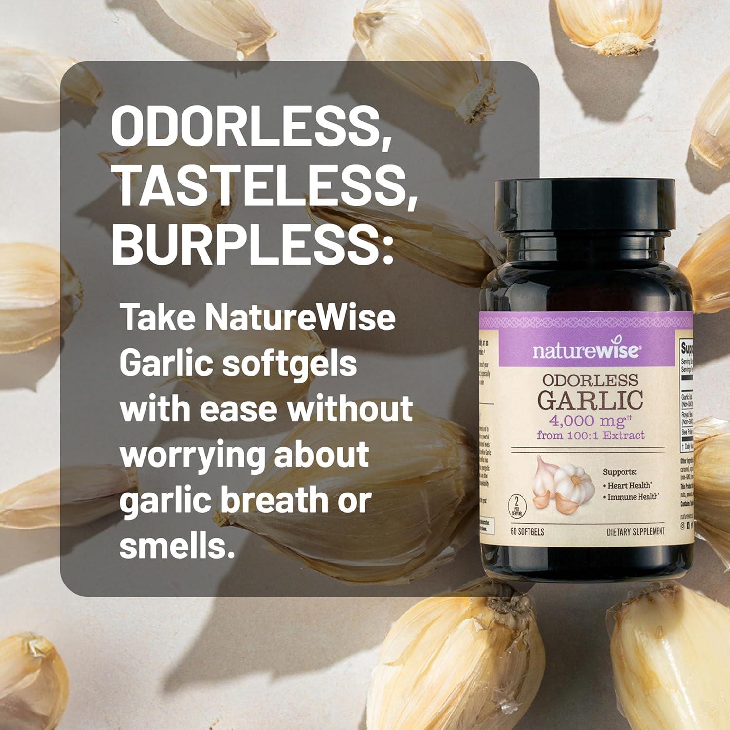 image:imageNatureWise Odorless Garlic Supplement 4000mg Ultra Potent 1001 Extract Healthy Cholesterol Formula Heart Health Support NonGMO Gluten Free with Halal Gelatin 60 Count30Day Supply180 Count Pack of 1