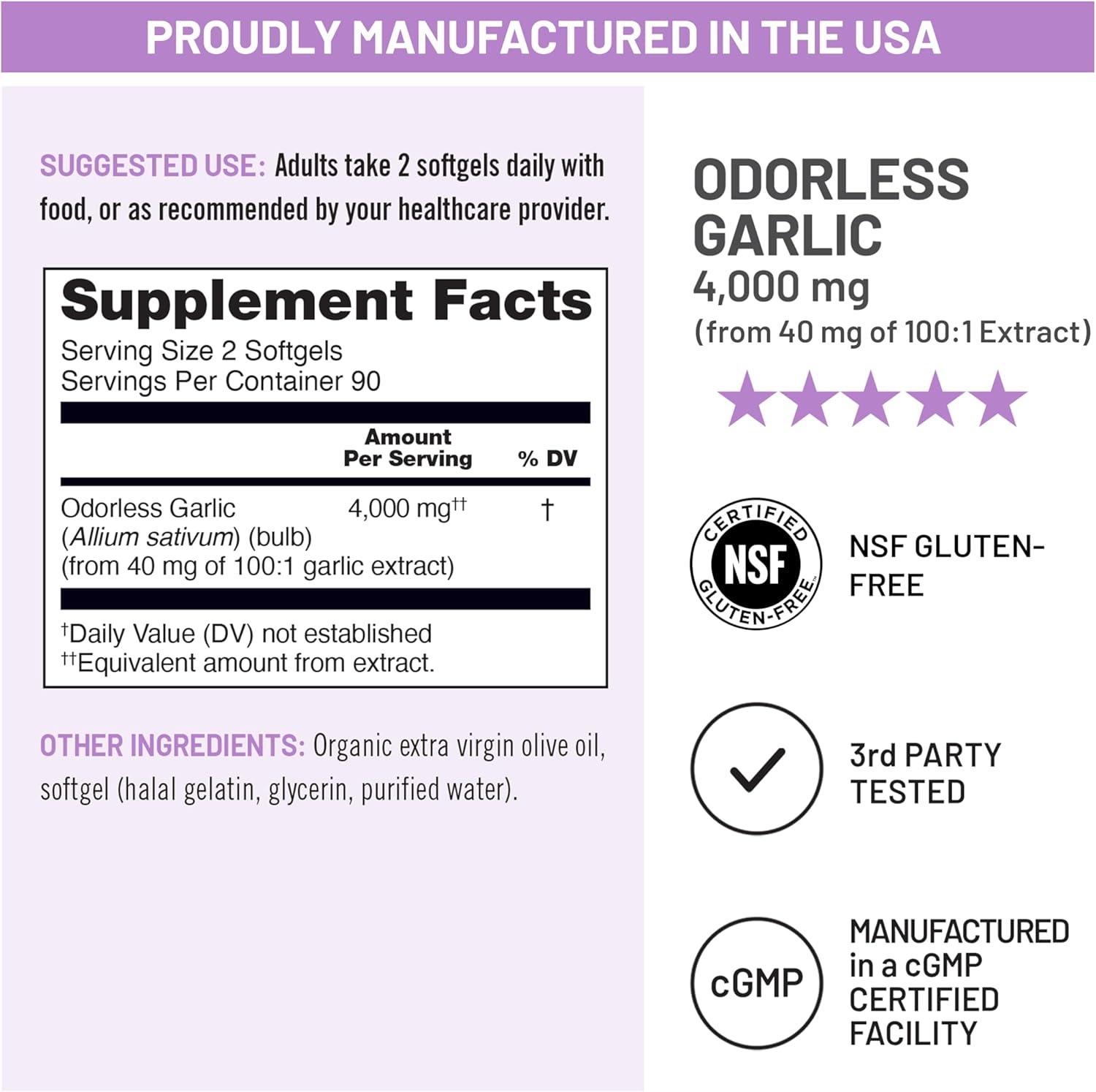 image:imageNatureWise Odorless Garlic Supplement 4000mg Ultra Potent 1001 Extract Healthy Cholesterol Formula Heart Health Support NonGMO Gluten Free with Halal Gelatin 60 Count30Day Supply180 Count Pack of 1