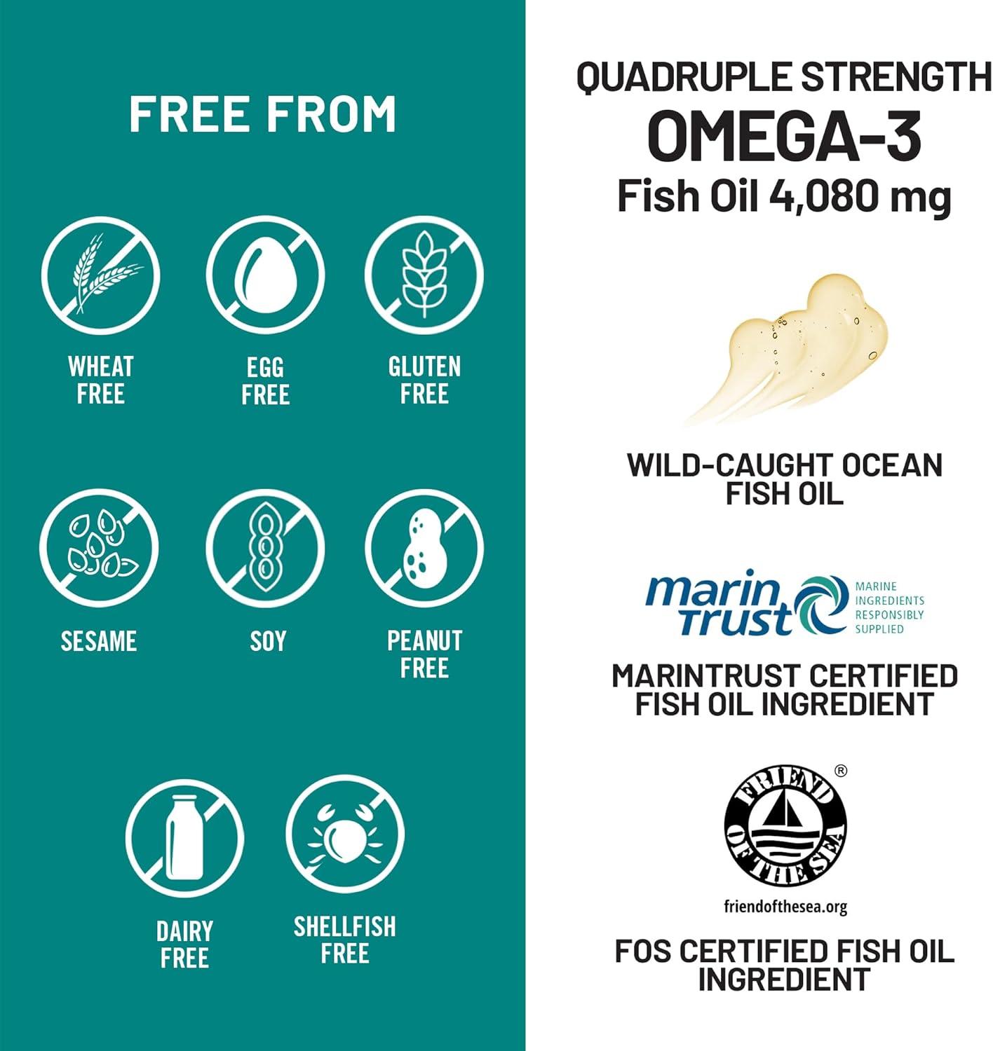 image:imageNatureWise Quadruple Strength Omega 3 Fish Oil 4080mg Natural TG Form Wild Caught 2450mg Omega 3 1350mg EPA 900mg DHA Burpless NonGMO amp USA Manufactured 120 Softgels40 Day Supply