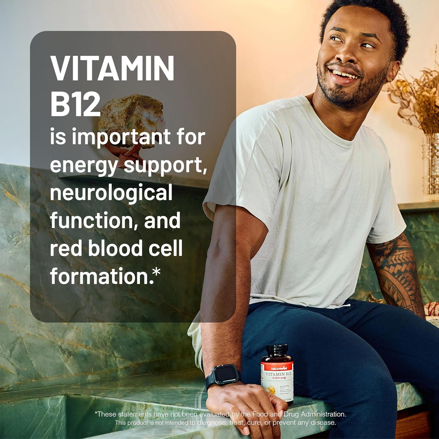 image:imageNatureWise Vitamin B12 3000 mcg Extra Strength Supplement for Supporting Energy Levels Mental Clarity Nervous System Health EasytoSwallow Soy and GlutenFree NonGMO 60 Softgels