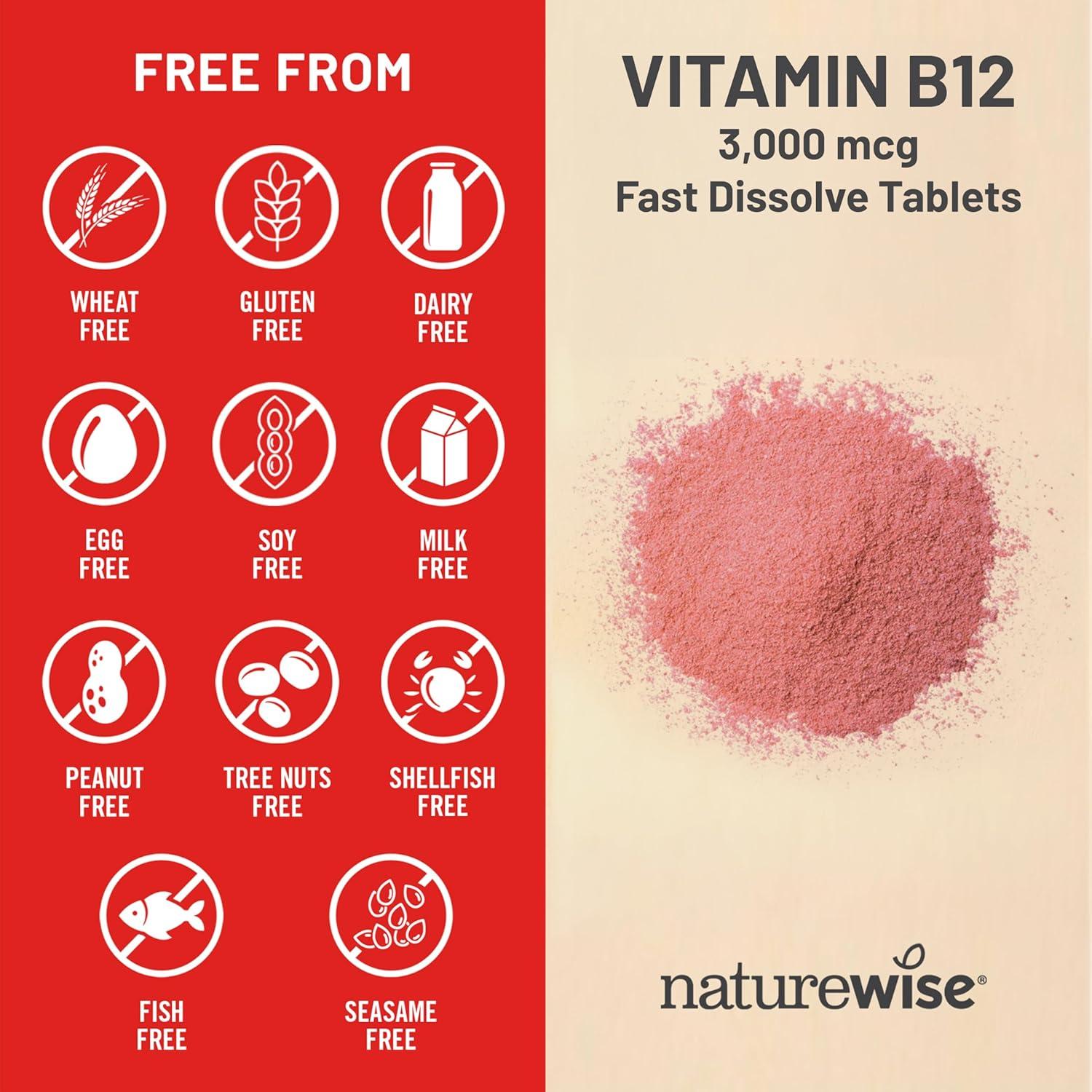 image:imageNatureWise Vitamin B12 3000 mcg Sublingual Tablets Fast Dissolve B12 for Energy amp Metabolism Support Cherry Flavor Vegan NonGMO Gluten Free USA Manufactured 50 Tablets 50Day Supply