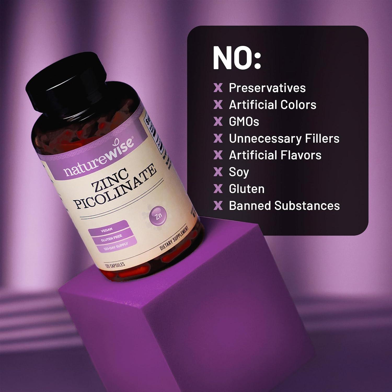 image:imageNatureWise Zinc Picolinate 30mg High Absorption Zinc Supplement for Immune Skin Health Support Vegan NonGMO Gluten Free USA Manufactured 120 Capsules 120 Day Supply