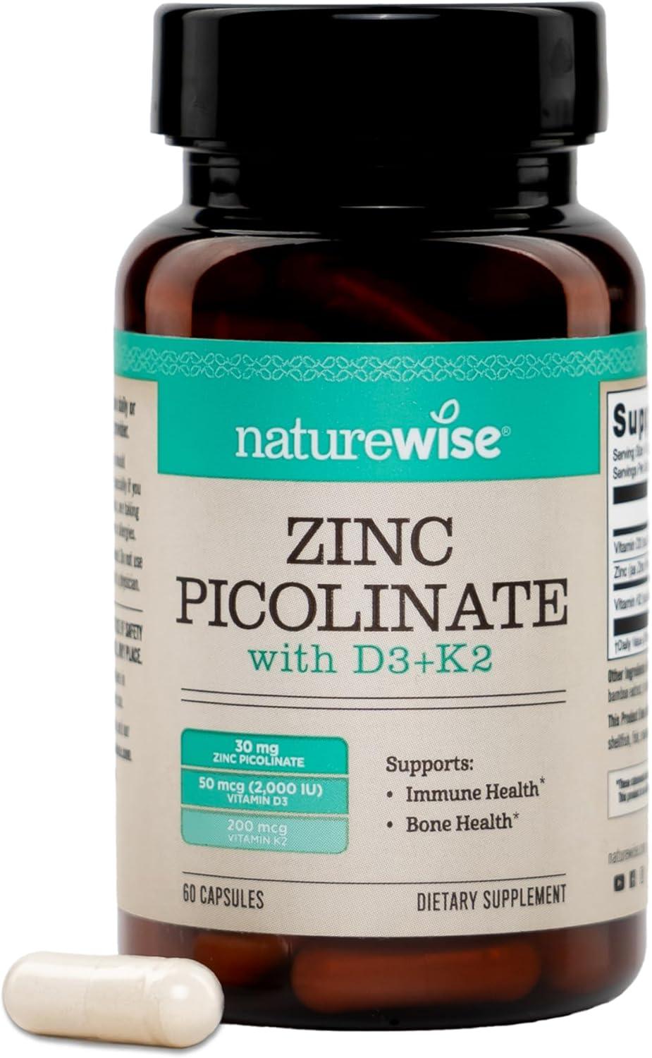 image:imageNatureWise Zinc Picolinate with D3 K2 Zinc Supplements for Men amp Women Vitamin D3 K2 Supports Immune amp Bone Health NonGMO Gluten Free USA Manufactured 30 Capsules30 Day SupplyUnflavored