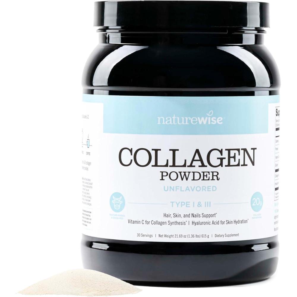 image:imageNatureWise Collagen Peptides Powder with Hyaluronic Acid and Vitamin C  Unflavored Collagen Peptides for Women amp Men  Type I amp III for Hair Skin amp Nails  Sugar Gluten amp Dairy Free  30 Servings136 Pound Pack of 1