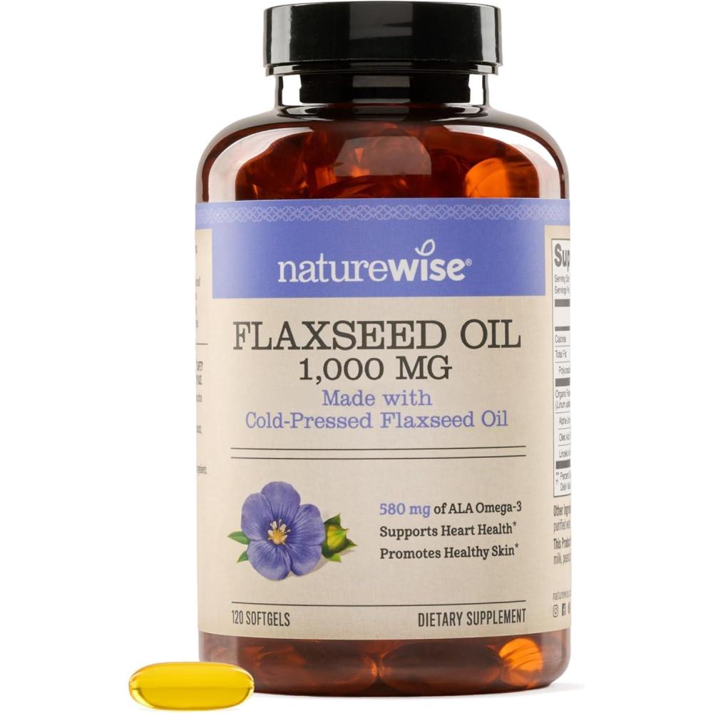 image:imageNatureWise Flaxseed Oil 1000 mg Fish Free Omega 3 with 580 mg ALA Dietary Supplement for Immune Health Support  Organic Cold Pressed NonGMO  120 Softgels120Day Supply
