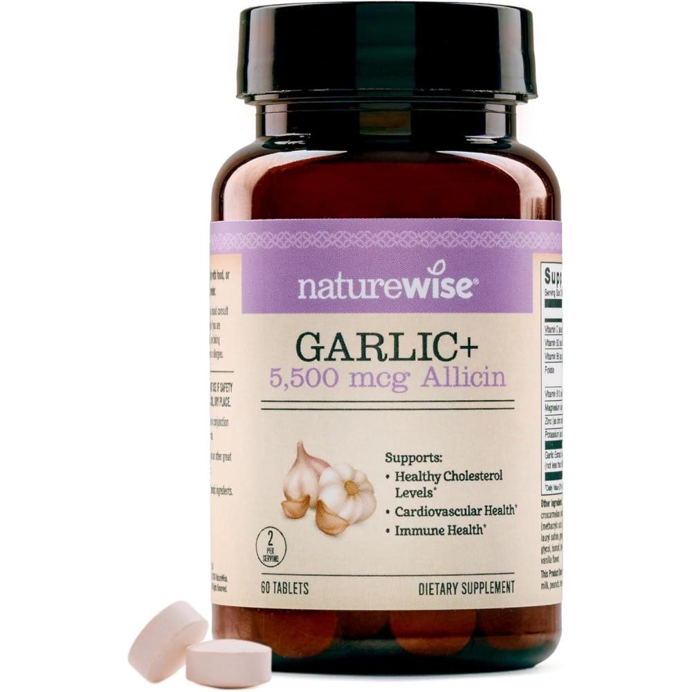image:imageNatureWise Garlic Extract 5500 mcg Allicin Supplement  Healthy Cholesterol amp Blood Pressure Formula  Vitamins B amp C  Vegan Tablets wEnteric Coating NonGMO GlutenFree 60 Count 30Day Supply