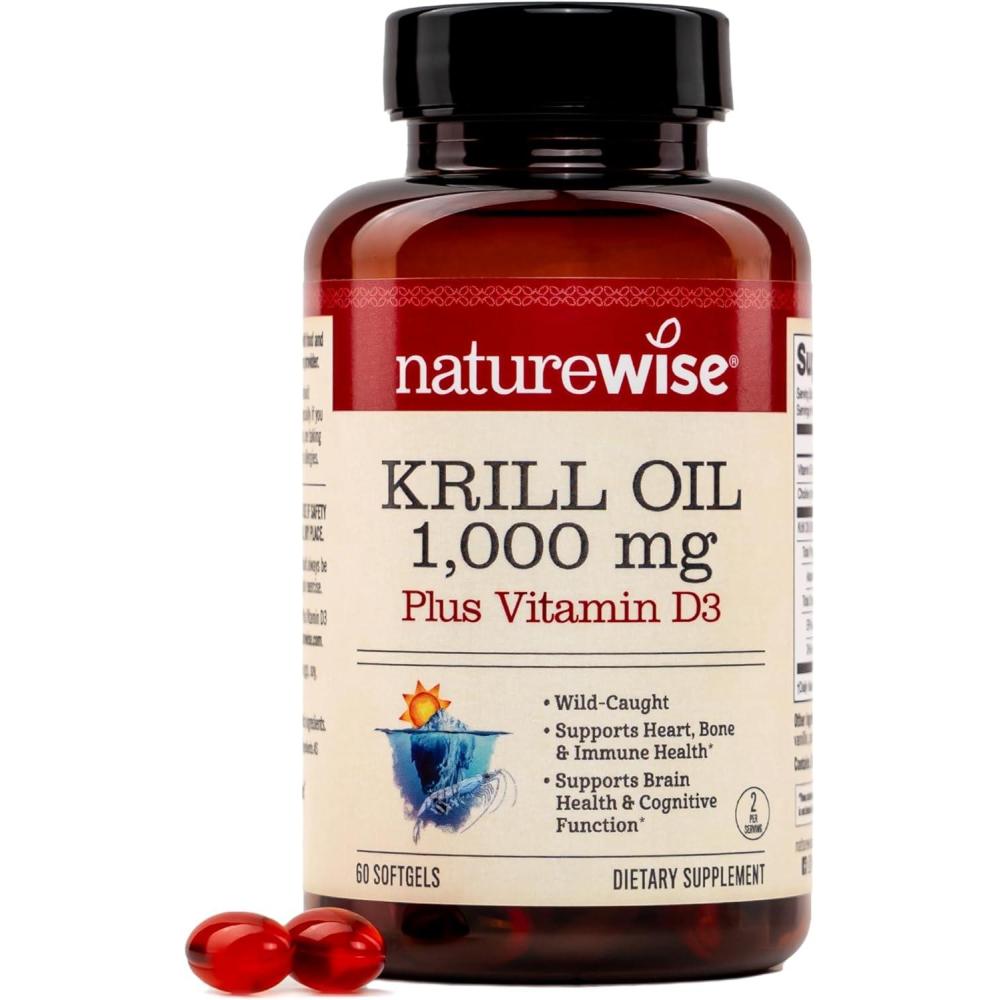 image:imageNatureWise Krill Oil 1000 mg  Vitamin D3 6000 IU  SUPERBAboost Concentrated Antarctic Krill Oil  Omega3 EPA amp DHA Phospholipids amp Astaxanthin  NonGMO  60 Softgels30 Day Supply