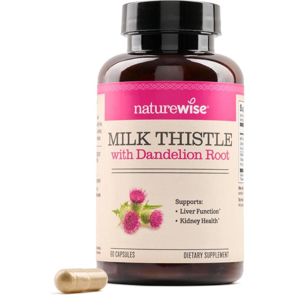 image:imageNatureWise Milk Thistle with Dandelion Root Silymarin Antioxidant Liver amp Kidney Health Support Supplement Vegan NonGMO Gluten Free 60 Count60Day Supply60 Count Pack of 1