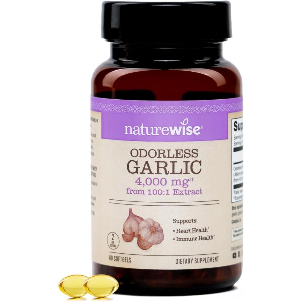 image:imageNatureWise Odorless Garlic Supplement 4000mg Ultra Potent 1001 Extract Healthy Cholesterol Formula Heart Health Support NonGMO Gluten Free with Halal Gelatin 60 Count30Day Supply60 Count Pack of 1