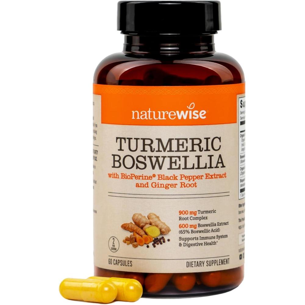 image:imageNatureWise Turmeric Boswellia Supplement with BioPerine amp Organic Ginger Root  Organic Turmeric 900mg  Boswellia Extract 600mg  NonGMO Vegan USA Manufactured  60 Capsules30Day Supply