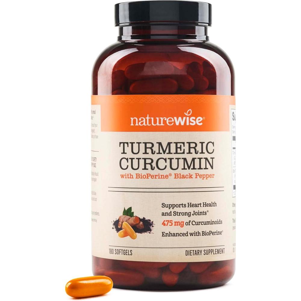 image:imageNatureWise Turmeric Curcumin 500mg with Black Pepper Softgels Extra Strength Enhanced Absorption 95 Curcuminoids amp BioPerine for Immune Support GlutenFree NonGMO 30 Count1Month Supply180 Count Pack of 1