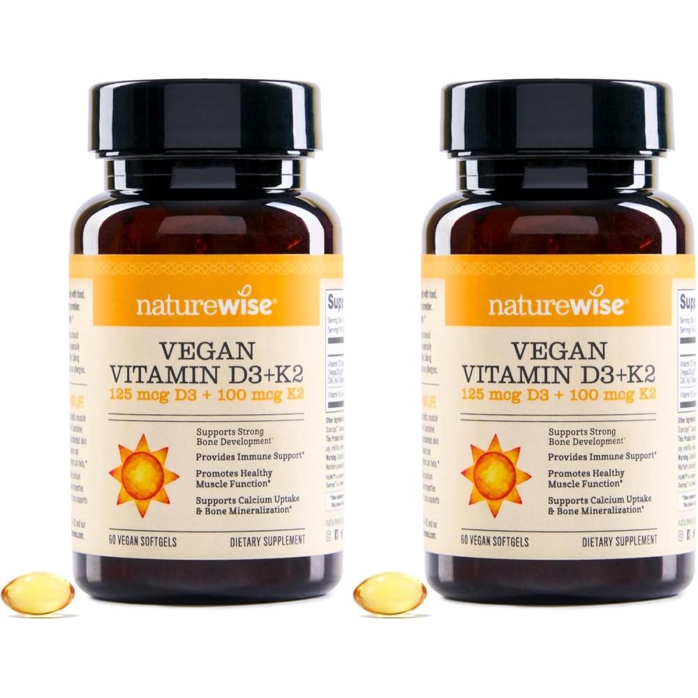 image:imageNatureWise Vegan Vitamin D3 K2 Natural D3 5000IU Natural Vitamin K2 100mcg Bone Support High Absorption with Organic ColdPressed Olive Oil NonGMO60 Count Pack of 2