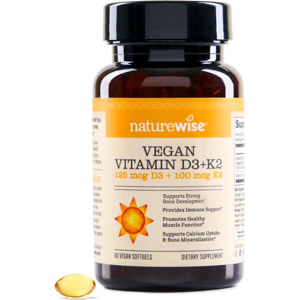 image:imageNatureWise Vegan Vitamin D3 K2 Natural D3 5000IU Natural Vitamin K2 100mcg Bone Support High Absorption with Organic ColdPressed Olive Oil NonGMO60 Count Pack of 1