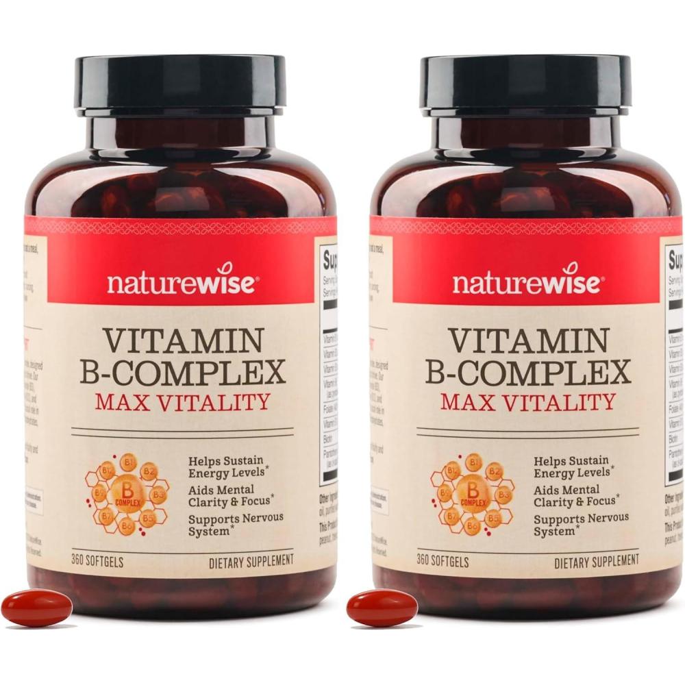 image:imageNatureWise Vitamin B Complex for Women and Men with Folic Acid Biotin B1 B2 B3 B6 B12 Support Cellular Energy amp Mental Clarity Gluten amp Dairy Free NonGMO 60 Softgels2Month Supply360 Count Pack of 2