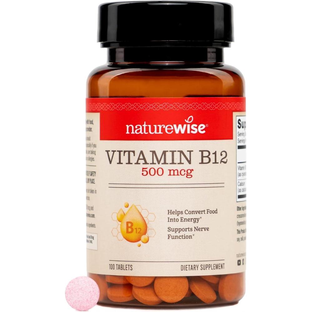 image:imageNatureWise Vitamin B12 500 mcg B12 Supplement for Energy Mental Clarity amp Nervous System Support EasytoSwallow Vegan amp NonGMO USA Manufactured 100 Tablets100Day Supply