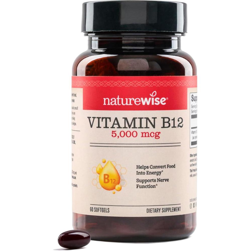 image:imageNatureWise Vitamin B12 5000 mcg Extra Strength Supplement for Supporting Energy Levels Mental Clarity Nervous System Health EasytoSwallow Soy and GlutenFree NonGMO 60 Softgels