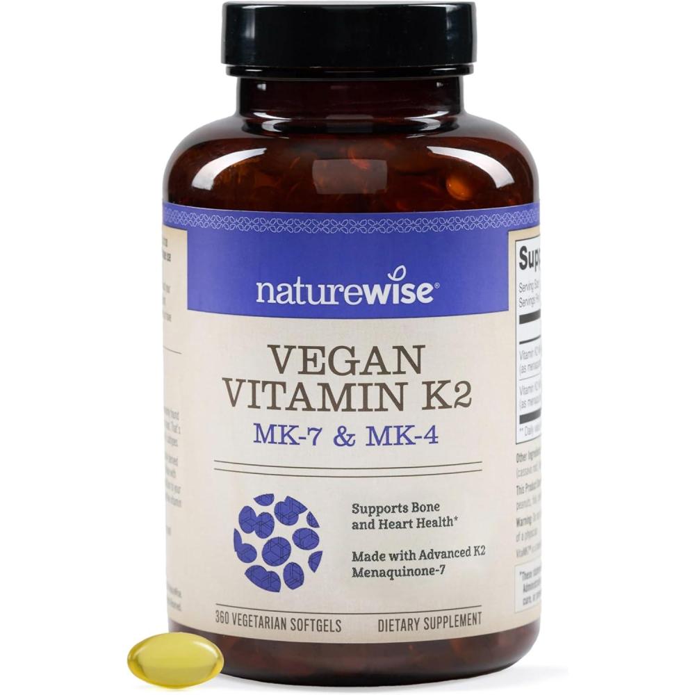 image:imageNatureWise Vitamin K2 600mcg Supplement with MK7 100mcg amp MK4 500mcg Enhanced Bioavailable Formula K Complex for Bone and Heart Health Vegan Gluten Free NonGMO 90 Softgels3Month Supply360 Count Pack of 1