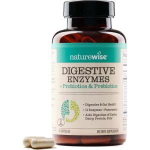 NatureWise Digestive Enzymes – Multi Enzymes with Probiotics + Prebiotics – Post Mealtime Comfort & Bloating Support + Aids Digestion and Gut Health – Soy-Free, Non-GMO – 60 Capsules[1-Month Supply]
