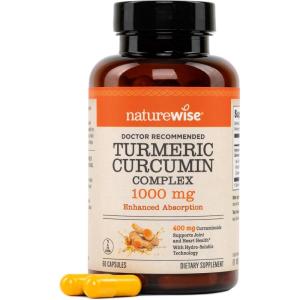 NatureWise Extra Strength Turmeric Curcumin 1000mg with Hydro-Soluble Technology for Ultra Absorption – 400mg Curcuminoids for Immune Support – Vegan, Non-GMO, 60 Capsules[30-Day Supply]