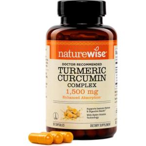 NatureWise Extra Strength Turmeric Curcumin 1500mg with Hydro-Soluble Technology for Ultra Absorption – 270mg to 330mg Curcuminoids for Immune Support – Vegan, Non-GMO, 90 Capsules[30-Day Supply]