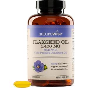 NatureWise Flaxseed Oil 1400 mg, Fish Free, High Potency Omega 3 with 812 mg ALA, Dietary Supplement for Heart Health Support – Organic, Cold Pressed, Non-GMO – 120 Softgels[120-Day Supply]