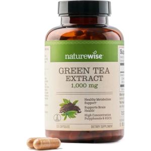 NatureWise Green Tea Extract Capsules 1000 mg – 50% EGCG & 98% Polyphenols – Extra Strength Green Tea Pills – Antioxidants for Heart Health & Energy – Vegan, Non-GMO – 60 Count[30-Day Supply](120 Count (Pack of 1))