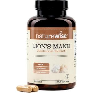 NatureWise Lions Mane Mushroom Supplement – Organic Lions Mane Mushroom Extract 1200mg – 360mg Beta Glucans – Cognition & Brain Support – Vegan, Non-GMO, USA Manufactured – 120 Capsules[60 Day Supply]