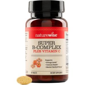 NatureWise Super Vitamin B Complex for Women and Men – with Vitamin C, Folic Acid Biotin B1 B2 B3 B6 B12 – Support Cellular Energy & Mental Clarity – Vegan, Gluten & Dairy Free, Non-GMO – 60 Tablets
