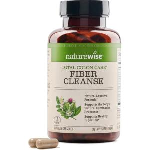 NatureWise Total Colon Care Fiber Cleanse – Natural Laxative Blend – Herbal Laxatives, Prebiotics, & Enzymes for Regularity, Digestion, Weight & Gut Health – Non-GMO – 60 Capsules[30-Day Supply](Fiber Cleanse)