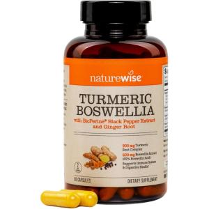 NatureWise Turmeric Boswellia Supplement with BioPerine & Organic Ginger Root – Organic Turmeric 900mg + Boswellia Extract 600mg – Non-GMO, Vegan, USA Manufactured – 60 Capsules[30-Day Supply]