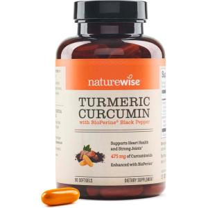 NatureWise Turmeric Curcumin 500mg with Black Pepper Softgels – Extra Strength, Enhanced Absorption – 95% Curcuminoids & BioPerine for Immune Support – Gluten-Free, Non-GMO – 30 Count[1-Month Supply](90 Count (Pack of 1))