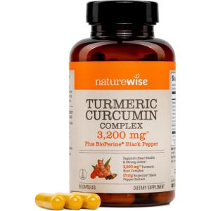 NatureWise Turmeric Curcumin Complex 3200 mg with BioPerine for Absorption – Turmeric Curcumin Supplement for Antioxidant Support – Non-GMO, Vegan, USA Manufactured – 90 Capsules[30-Day Supply]