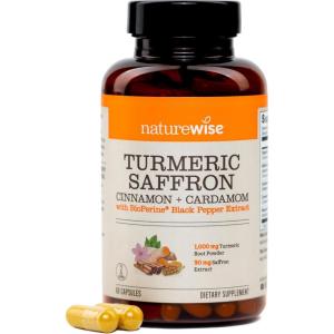 NatureWise Turmeric Saffron Supplement with Cinnamon & Cardamom + Bioperine for Ultra Absorption – Antioxidant + Mood Support – Non-GMO, Vegan, USA Manufactured – 60 Capsules[30-Day Supply]