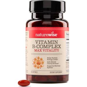 NatureWise Vitamin B Complex for Women and Men – with Folic Acid Biotin B1 B2 B3 B6 B12 – Support Cellular Energy & Mental Clarity – Gluten & Dairy Free, Non-GMO – 60 Softgels[2-Month Supply](60 Count (Pack of 1))