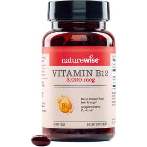 NatureWise Vitamin B12 3000 mcg – Extra Strength – Supplement for Supporting Energy Levels, Mental Clarity, Nervous System Health – Easy-to-Swallow, Soy and Gluten-Free, Non-GMO – 60 Softgels