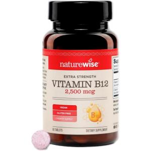 NatureWise Vitamin B12 Extra Strength 2500mcg – B12 Supplement for Energy + Mental Clarity & Nervous System Support – Easy-to-Swallow, Vegan & Non-GMO – USA Manufactured – 60 Tablets[60-Day Supply]