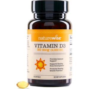 NatureWise Vitamin D3 2000iu (50 mcg) 30-Day Supply for Immune Support, Healthy Muscle Function, and Bone Health – Non-GMO, Gluten Free in Organic Extra Virgin Olive Oil, (Mini Softgel), 30 Count(2000IU)