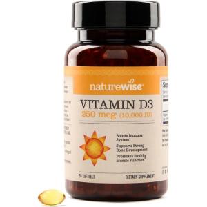 NatureWise Vitamin D3 2000iu (50 mcg) 30-Day Supply for Immune Support, Healthy Muscle Function, and Bone Health – Non-GMO, Gluten Free in Organic Extra Virgin Olive Oil, (Mini Softgel), 30 Count(10 000iu)