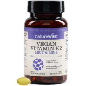 NatureWise Vitamin K2 600mcg Supplement with MK-7 100mcg & MK-4 500mcg – Enhanced Bioavailable Formula – K Complex for Bone and Heart Health – Vegan, Gluten Free, Non-GMO -90 Softgels[3-Month Supply](90 Count (Pack of 1))