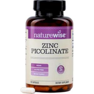 NatureWise Zinc Picolinate – 30mg High Absorption Zinc Supplement for Immune + Skin Health Support – Vegan, Non-GMO, Gluten Free – USA Manufactured – 120 Capsules [120 Day Supply]