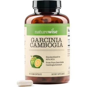 Naturewise Garcinia Cambogia – 60% HCA Concentration Extract, Natural Support for Weight Goals and Energy Levels – Vegan, Non-GMO, Gluten Free – 90 Capsules[1-3 Month Supply](180 Count (Pack of 1))