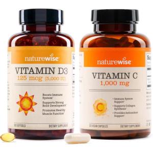 NatureWise Vitamin D3 5000IU (125mg) 360 Count + Vitamin C 1000mg Capsules 120 Count – Bundle for Daily Immune & Heart Health – Gluten Free, Non-GMO, Halal Gelatin
